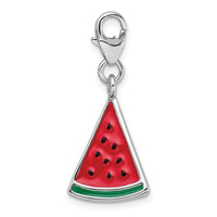 Sterling Silver 3-D Enameled Watermelon Wedge W/Lobster Claw Clasp Clasp Charm Charms