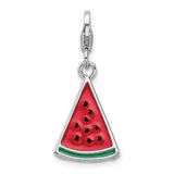 Sterling Silver 3-D Enameled Watermelon Wedge W/Lobster Claw Clasp Clasp Charm Charms