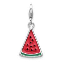 Sterling Silver 3-D Enameled Watermelon Wedge W/Lobster Claw Clasp Clasp Charm Charms