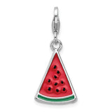 Sterling Silver 3-D Enameled Watermelon Wedge W/Lobster Claw Clasp Clasp Charm Charms