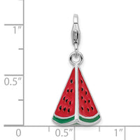Sterling Silver 3-D Enameled Watermelon Wedge W/Lobster Claw Clasp Clasp Charm Charms