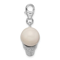 Sterling Silver 3-D Enameled Ice Cream Cone W/Lobster Claw Clasp Clasp Charm Charms