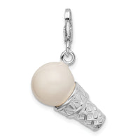 Sterling Silver 3-D Enameled Ice Cream Cone W/Lobster Claw Clasp Clasp Charm Charms