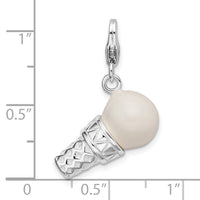 Sterling Silver 3-D Enameled Ice Cream Cone W/Lobster Claw Clasp Clasp Charm Charms