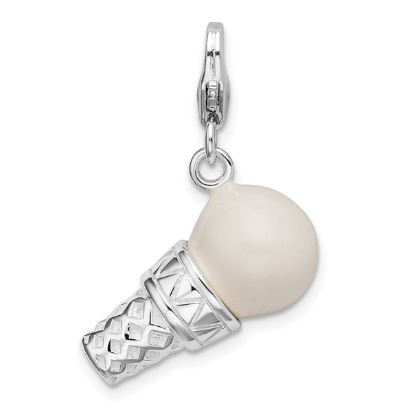 Sterling Silver 3-D Enameled Ice Cream Cone W/Lobster Claw Clasp Clasp Charm Charms