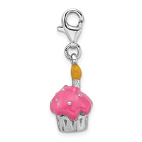 Pink Cupcake with Candle 3-D Clipable Charm