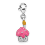 Pink Cupcake with Candle 3-D Clipable Charm