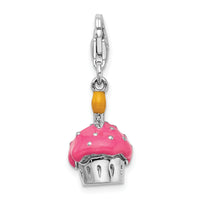 Pink Cupcake with Candle 3-D Clipable Charm