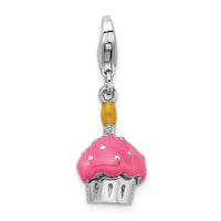 Pink Cupcake with Candle 3-D Clipable Charm