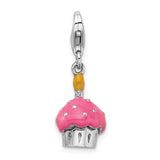 Pink Cupcake with Candle 3-D Clipable Charm