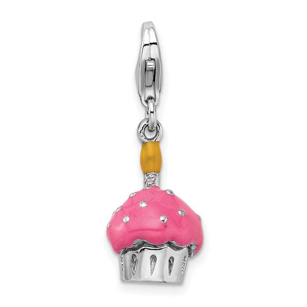 Pink Cupcake with Candle 3-D Clipable Charm