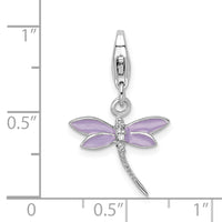 Sterling Silver Lilac Enameled & CZ Dragonfly with Lobster Clasp Charm