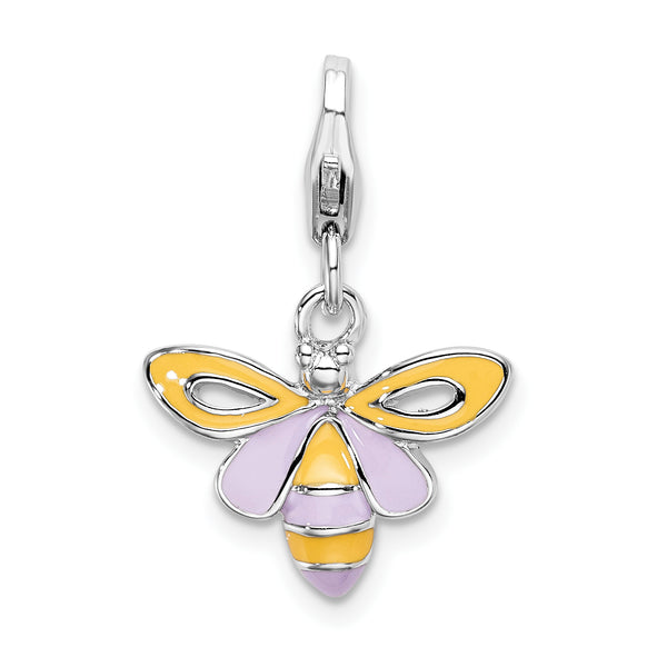 Sterling Silver Enameled Bee W/Lobster Claw Clasp Clasp Charm Charms