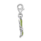 Sterling Silver Green Enameled & CZ Butterfly W/Lobster Claw Clasp Clasp Charm Charms