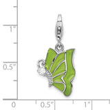 Sterling Silver Green Enameled & CZ Butterfly W/Lobster Claw Clasp Clasp Charm Charms