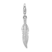 925 Sterling Silver 3-D Polished Feather with Lobster Clasp Charm