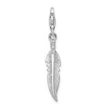 925 Sterling Silver 3-D Polished Feather with Lobster Clasp Charm