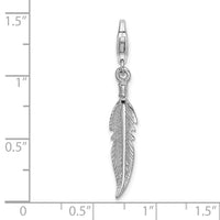 925 Sterling Silver 3-D Polished Feather with Lobster Clasp Charm