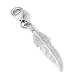 925 Sterling Silver 3-D Polished Feather with Lobster Clasp Charm