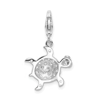Amore LaVita Sterling Silver CZ Sea Turtle with Lobster Clasp Charm