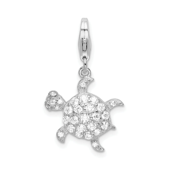 Amore LaVita Sterling Silver CZ Sea Turtle with Lobster Clasp Charm