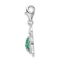 Sterling Silver Green & Clear CZ Turtle W/Lobster Claw Clasp Clasp Charm Charms
