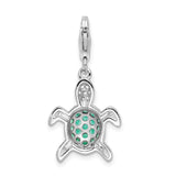 Sterling Silver Green & Clear CZ Turtle W/Lobster Claw Clasp Clasp Charm Charms