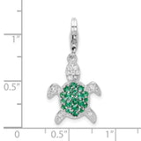 Sterling Silver Green & Clear CZ Turtle W/Lobster Claw Clasp Clasp Charm Charms