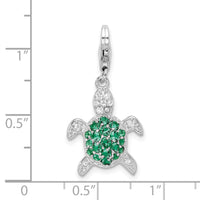 Sterling Silver Green & Clear CZ Turtle W/Lobster Claw Clasp Clasp Charm Charms