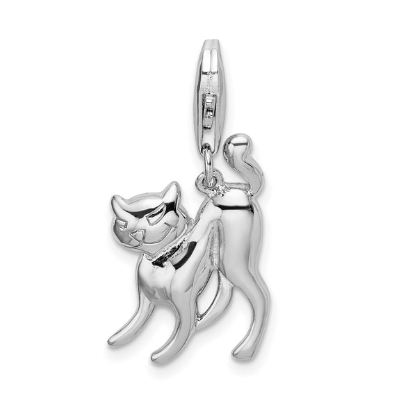 925 Sterling Silver Scary Cat with with Lobster Clasp Charm