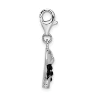 925 Sterling Silver Enameled Crystal Cat with Lobster Clasp Charm