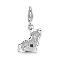 925 Sterling Silver Enameled Crystal Cat with Lobster Clasp Charm