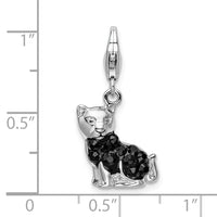 925 Sterling Silver Enameled Crystal Cat with Lobster Clasp Charm