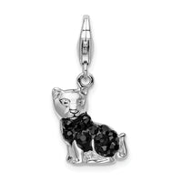 925 Sterling Silver Enameled Crystal Cat with Lobster Clasp Charm