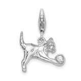 Sterling Silver 3-D Polished Kitten & Ball W/Lobster Claw Clasp Clasp Charm Charms