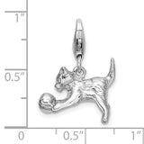 Sterling Silver 3-D Polished Kitten & Ball W/Lobster Claw Clasp Clasp Charm Charms