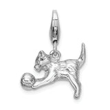 Sterling Silver 3-D Polished Kitten & Ball W/Lobster Claw Clasp Clasp Charm Charms
