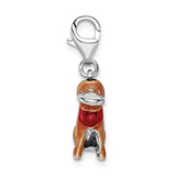 Sterling Silver 3-D Enamel Light Brown Dog & Toy W/Lobster Claw Clasp Clasp Charm Charms