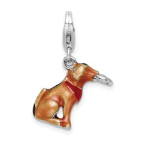 Sterling Silver 3-D Enamel Light Brown Dog & Toy W/Lobster Claw Clasp Clasp Charm Charms