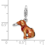 Sterling Silver 3-D Enamel Light Brown Dog & Toy W/Lobster Claw Clasp Clasp Charm Charms