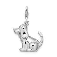 Sterling Silver 3-D Polished & Enameled Dog W/Lobster Claw Clasp Clasp Charm Charms