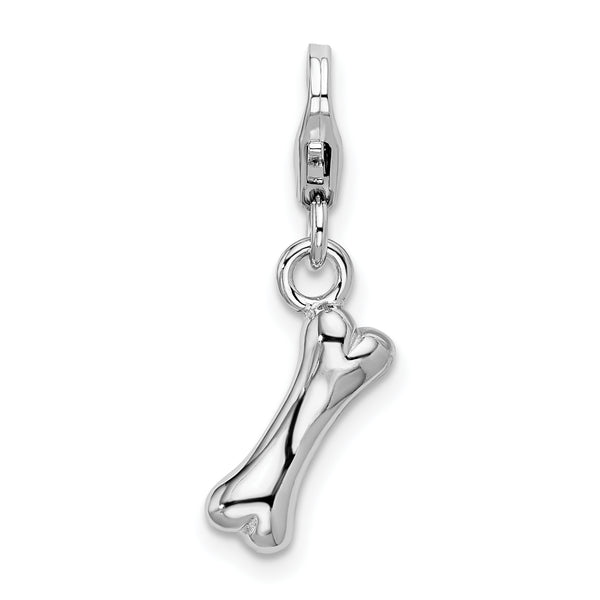 Polished Dog Bone Charm in Sterling Silver