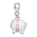 3D Enamel Pig Charm in Sterling Silver