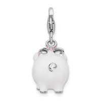 3D Enamel Pig Charm in Sterling Silver