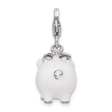 3D Enamel Pig Charm in Sterling Silver