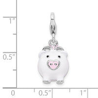 3D Enamel Pig Charm in Sterling Silver
