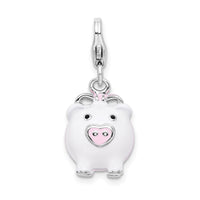 3D Enamel Pig Charm in Sterling Silver