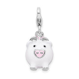 3D Enamel Pig Charm in Sterling Silver