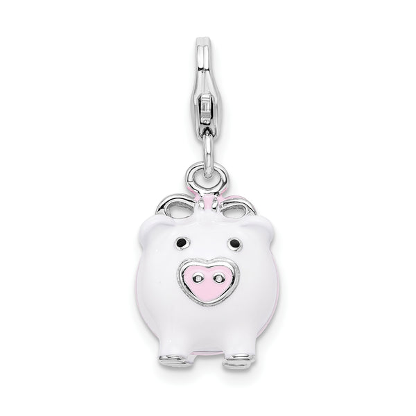 3D Enamel Pig Charm in Sterling Silver
