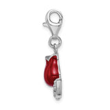 Sterling Silver CZ Red Enameled Tulip Flower W/Lobster Claw Clasp Clasp Charm Charms